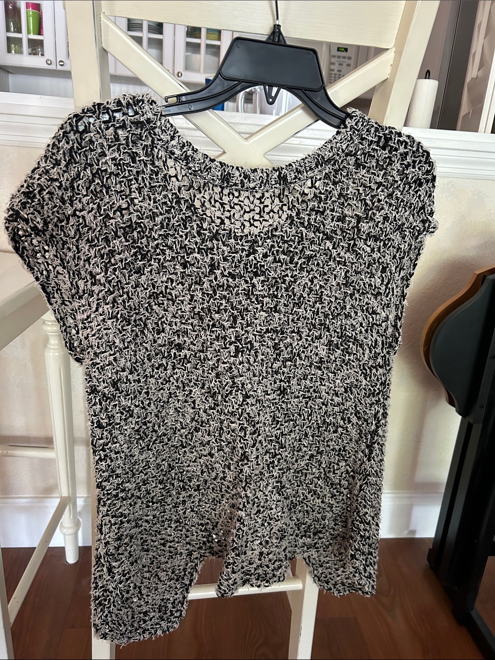 Eileen Fisher Black & White Open Knit Short Sleeve Sweater